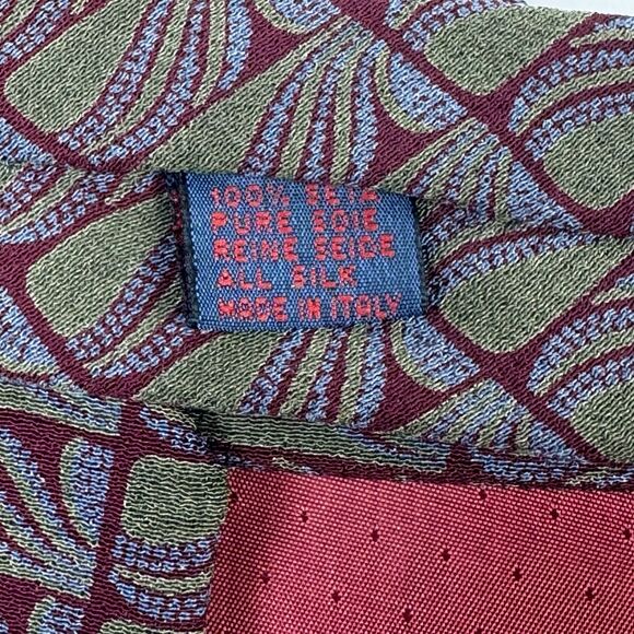 Barneys New York Silk Tie Made in Italy Art Deco Geometric Olive Burgundy Retro - Picture 7 of 8